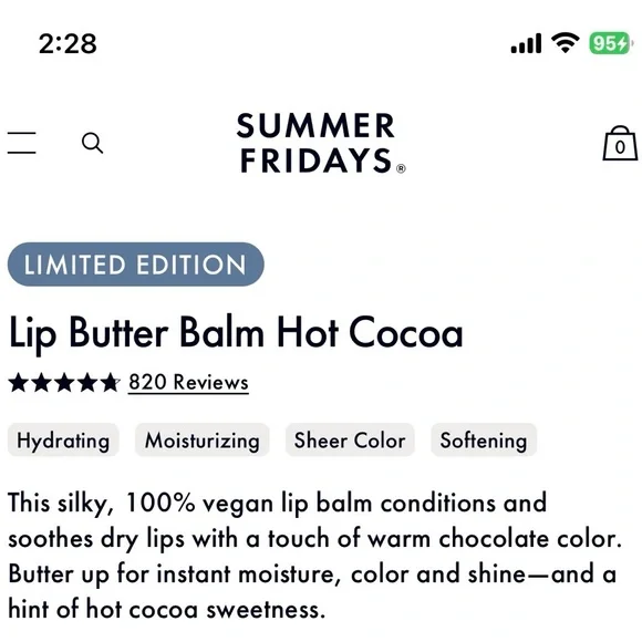 NEW Limited Edition Summer Fridays Lip Butter Balm in Hot Cocoa Sheer Brown - Picture 5 of 10